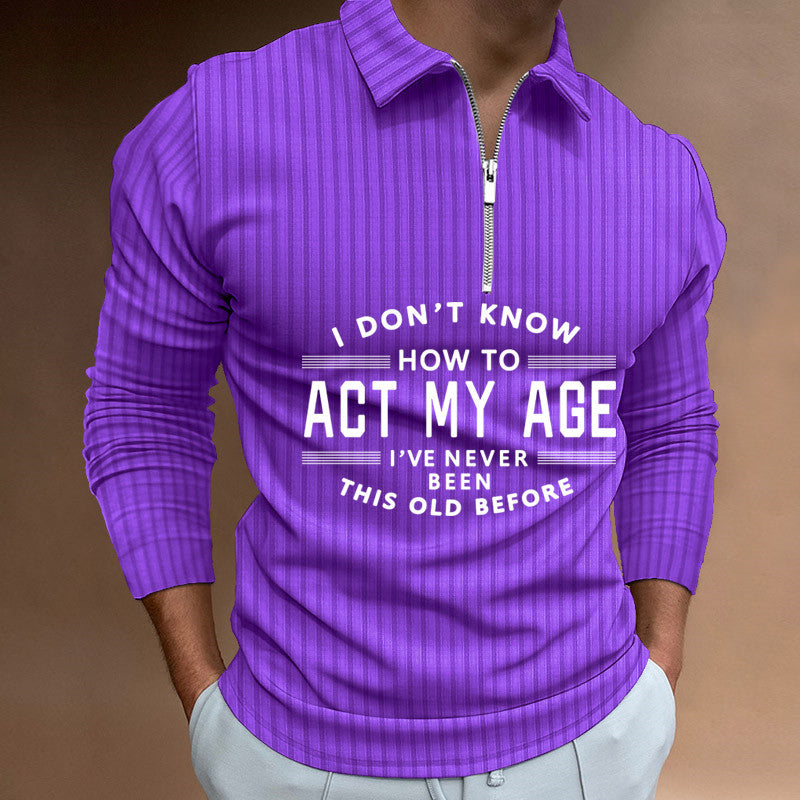 Zipper Striped Long Sleeved Men's Polo Shirt