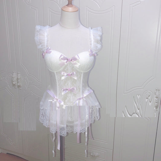 Girl Bowknot Slim Lace Slim Slim Strap Steel Ring Fishbone Corset Retro Bra