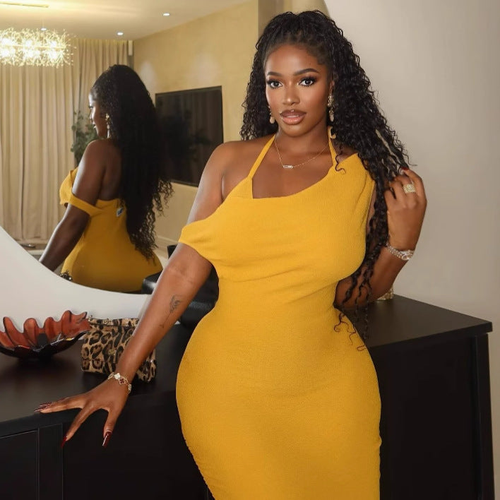 Fashion Sexy Slant Neck Backless Dress Women