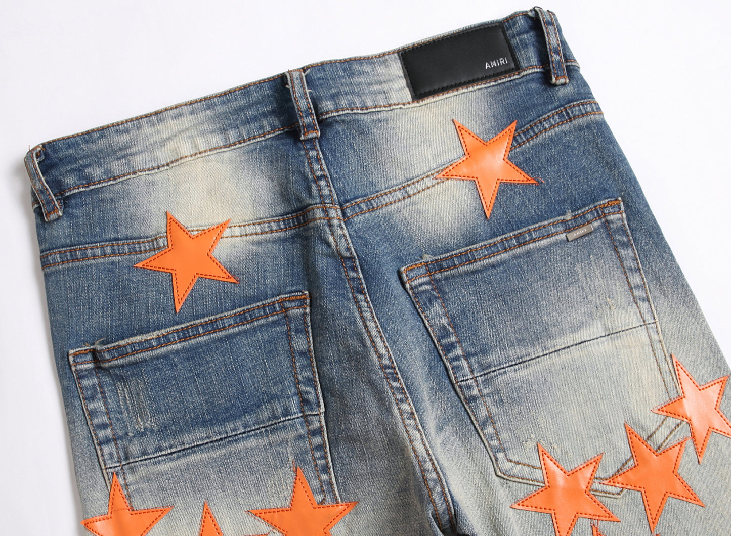 High Street New Ripped Orange XINGX Patch Stretch Jeans Men