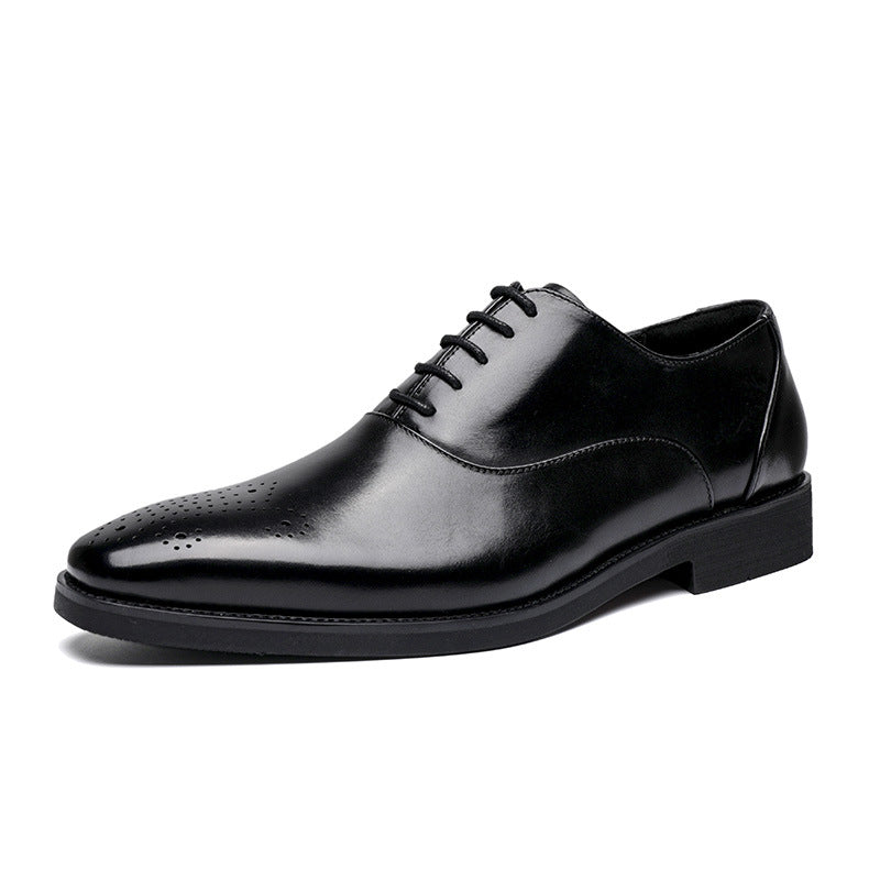 Summer New Men's Leather Shoes Head Layer Cowhide Hand-polished Brock Business Shoes