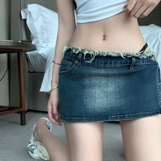 Retro Denim Short Culotte Low Waist Slimming Sheath