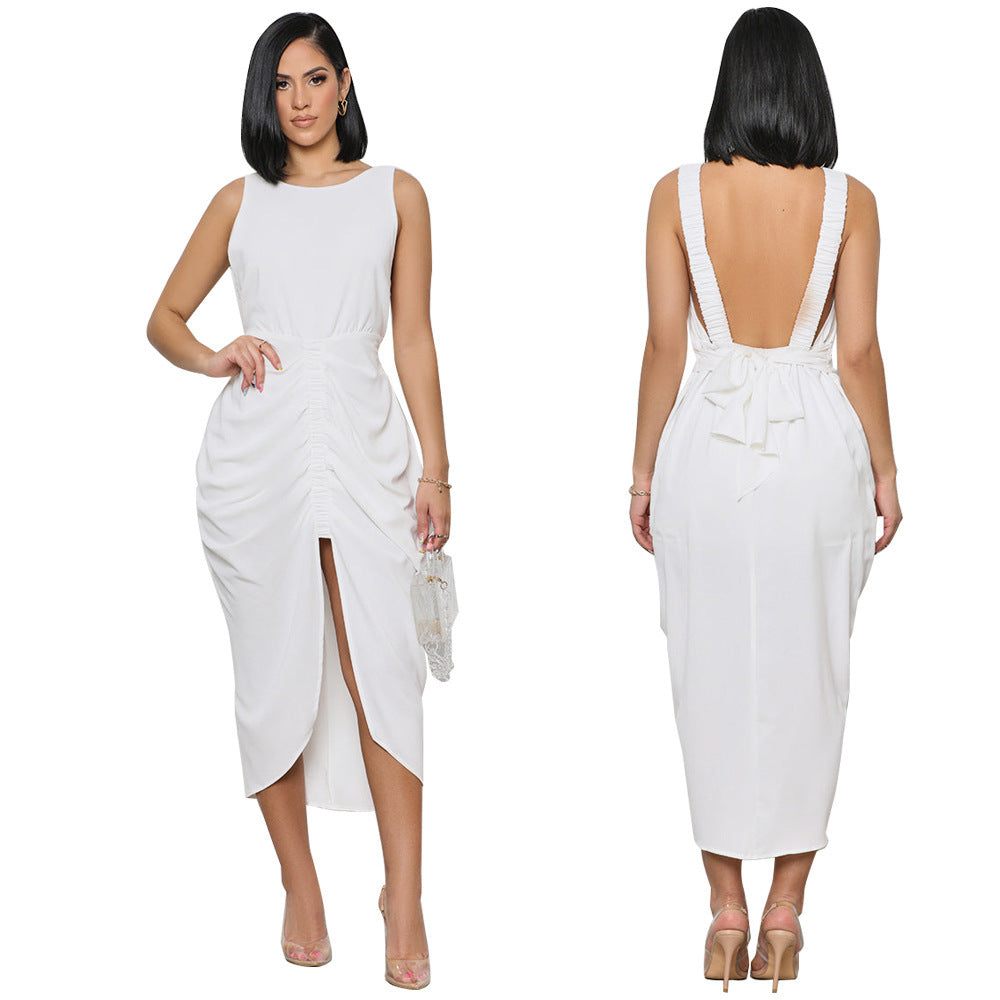 Pleating Temperament Waist-controlled Split Dress