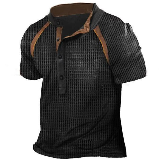 Men's Fashion Casual Multicolor Collar Decorated With Buttons Short Sleeve Top