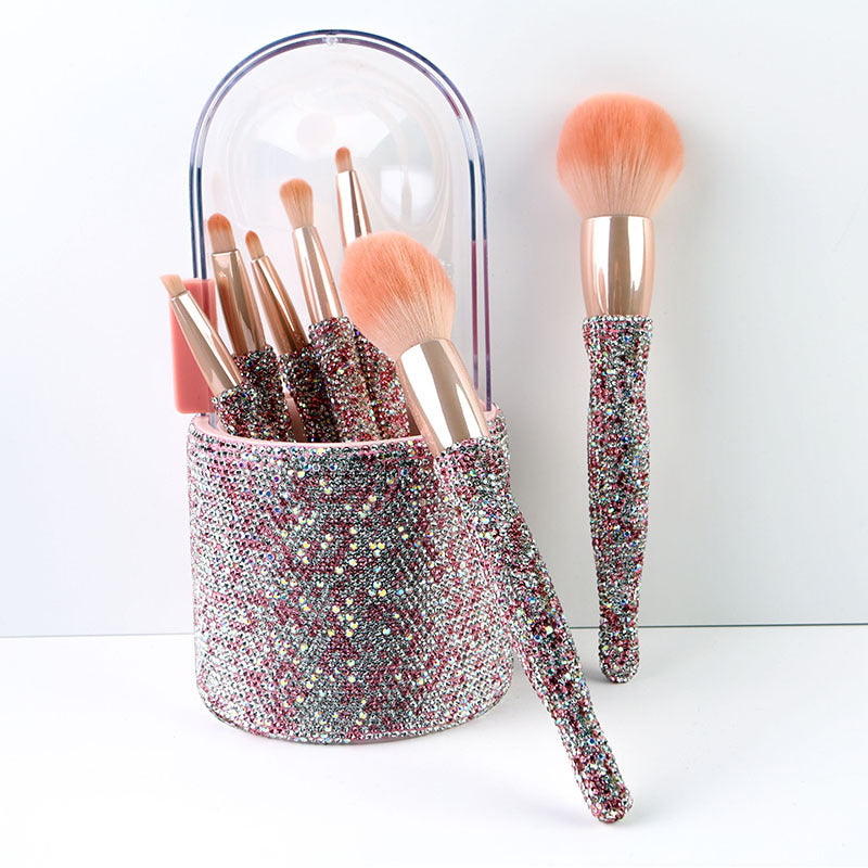8 Barreled Diamond Makeup Brush Set With Rhinestone Eyeshadow Brush Loose Powder Brush