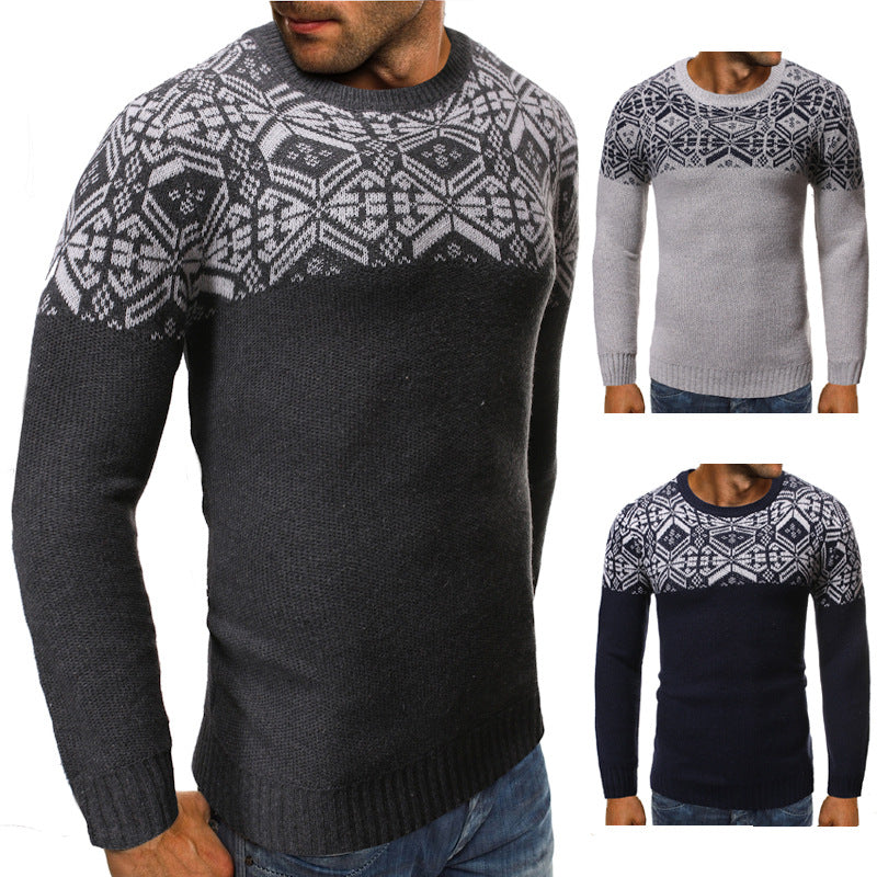 Printed Crew Neck Sweater Slim Pullover Sweater Knitwear
