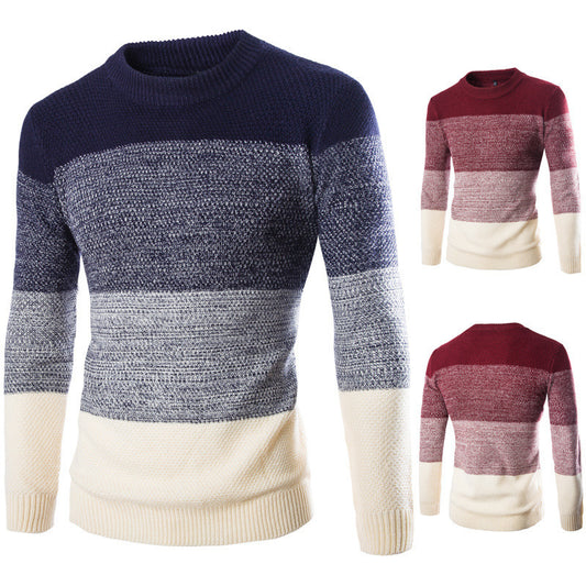 Men's Sweater Pullover British Slim Round Neck Color Matching