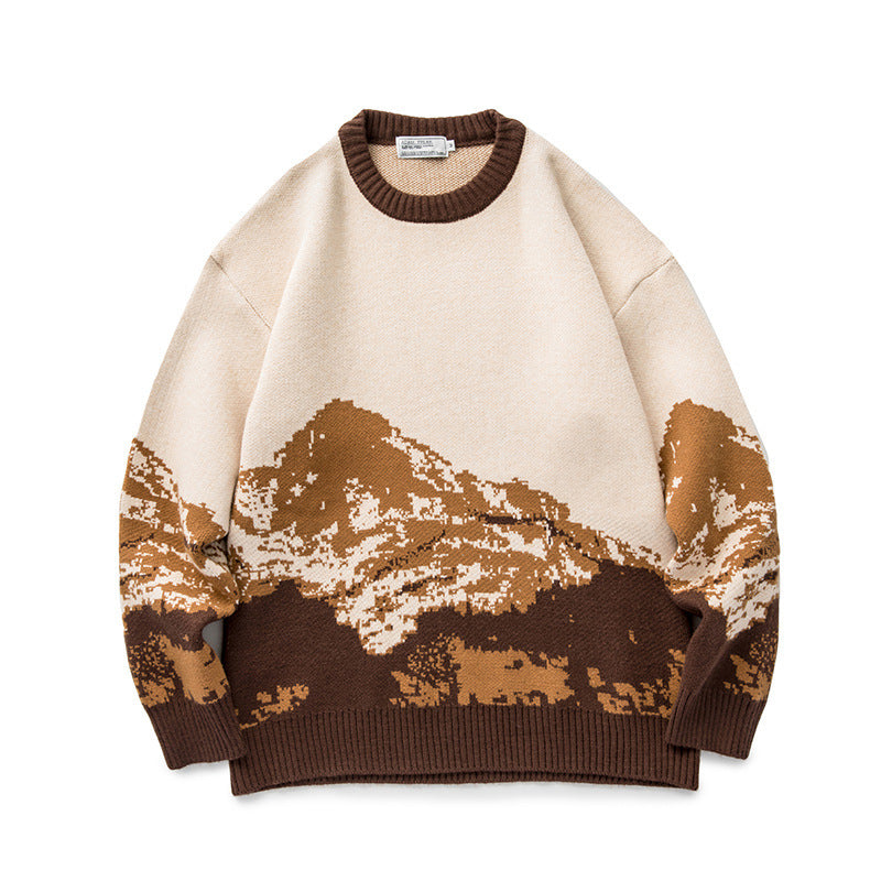 Snow Mountain Gradient Sweater Top Sweater For Men
