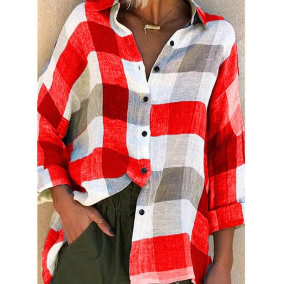 Women's Printed Long Sleeve Shirt Loose Plaid Shirt