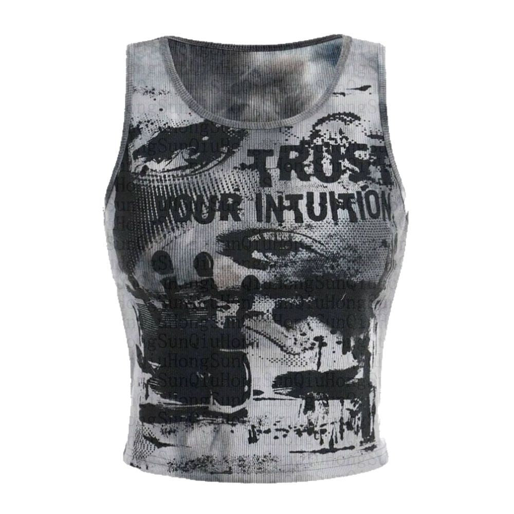 Personalized Dark Graffiti Blooming All-matching Slim Fit Round Top For Women