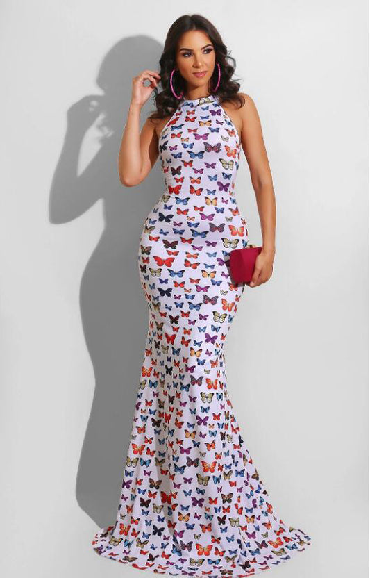 Summer Butterfly Tie-Dye Printed Dress Mopping The Floor Long Dress