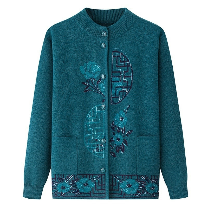 Spring Sweater Women Fleece-lined Knitting Cardigan Old Lady Autumn And Winter Clothes Women
