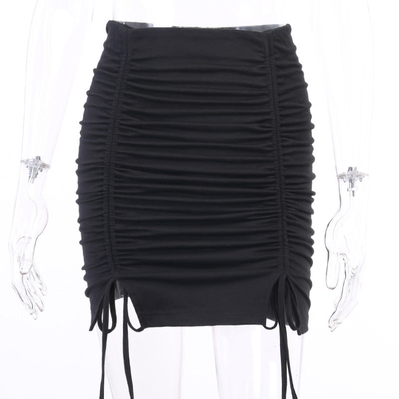 Solid Color Short Drawstring High Waist Skirt