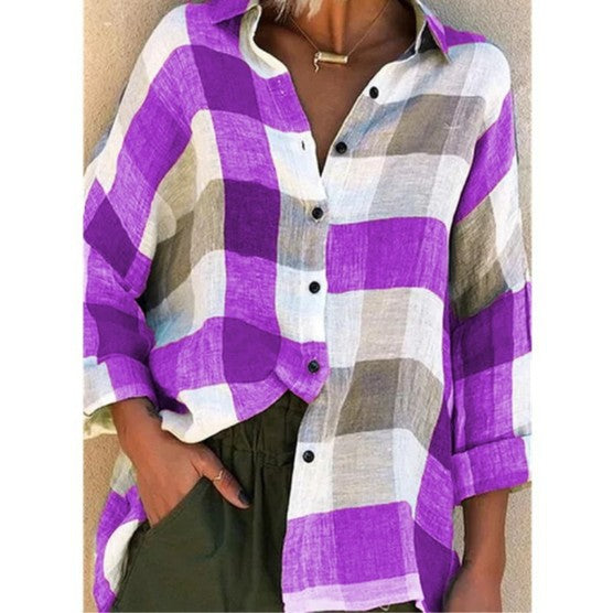 Women's Printed Long Sleeve Shirt Loose Plaid Shirt