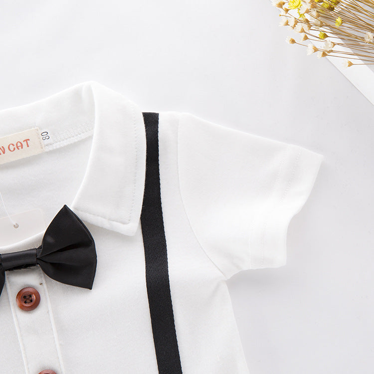 Children's Denim Suit New Summer Boy's Short-sleeved T-shirt Shoulder Strap Jeans 2-Piece Set