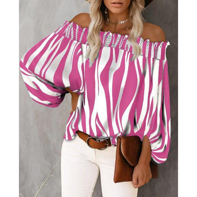 Striped Sexy Fashion One-shoulder Chiffon Shirt Shirt