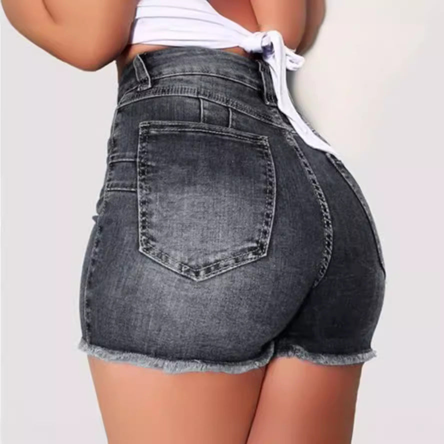 Women's Stretch Slim Fit Ripped Tassel Denim Shorts