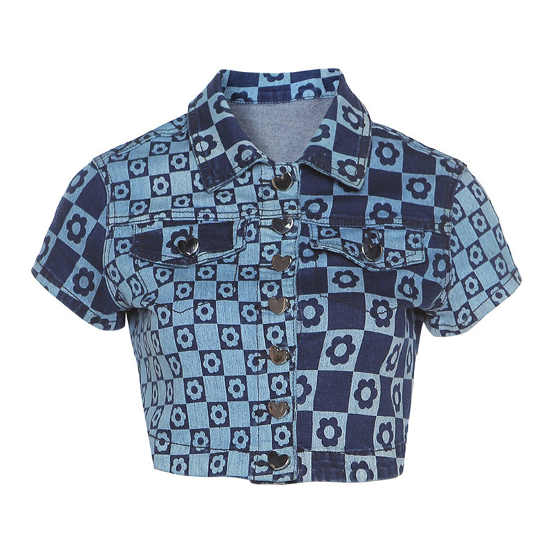 Single-breasted Cardigan Slim-fit Denim Jacket With Lapel Navel