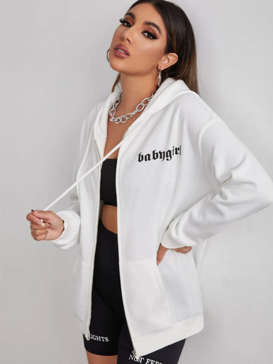 Simple Letter Printing Ladies Zipper Cardigan