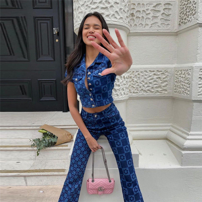 Single-breasted Cardigan Slim-fit Denim Jacket With Lapel Navel