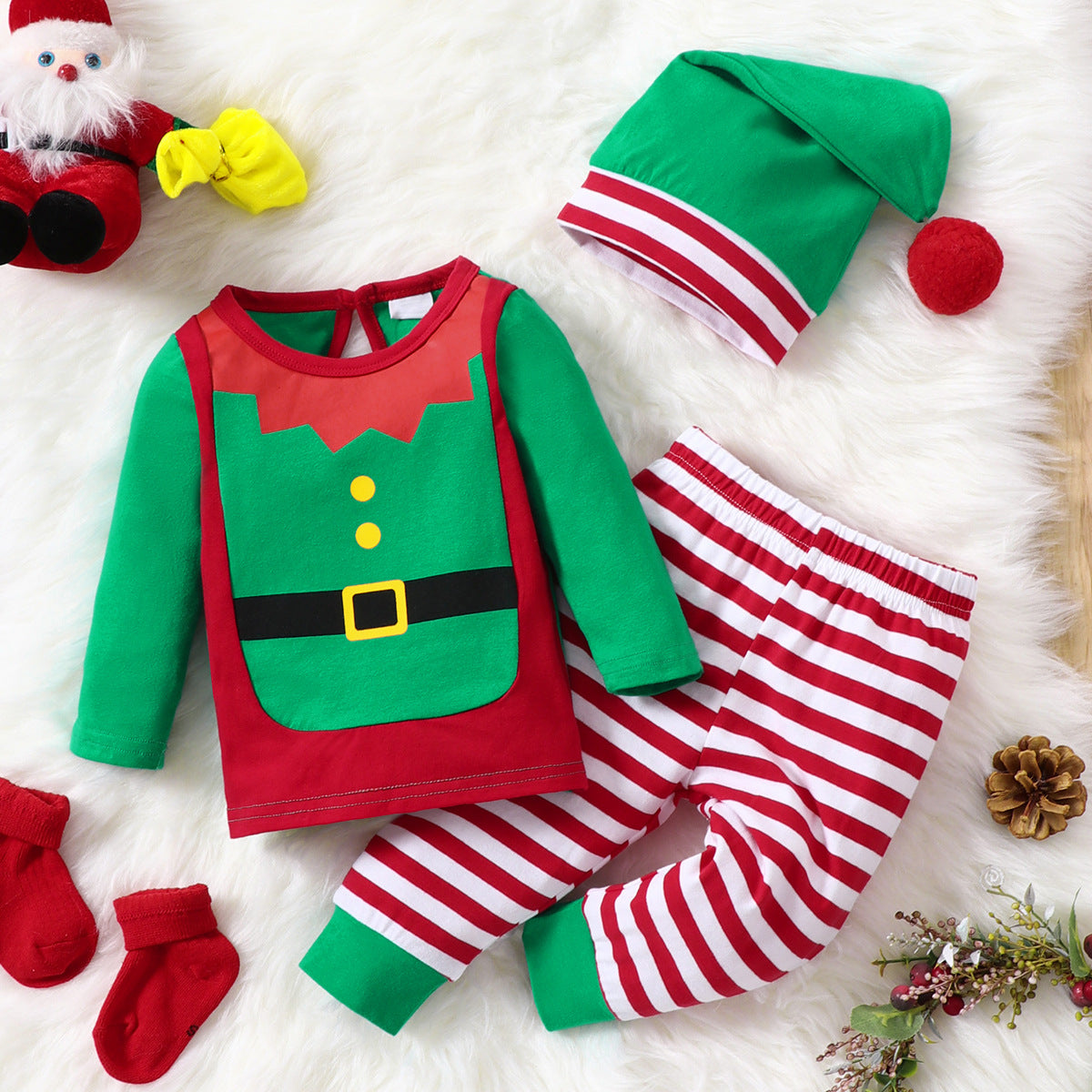 Baby Clothes Cotton Letter Santa Patchwork Plaid Long Sleeve Baby Bodysuit
