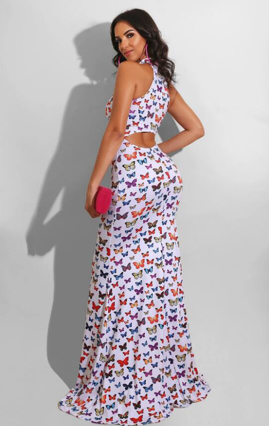 Summer Butterfly Tie-Dye Printed Dress Mopping The Floor Long Dress