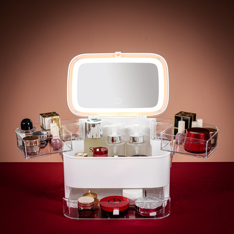 Tiktok, Cosmetics, Storage Box, LED, Light, Makeup, Mirror, Skin Care, Dressing Table, Table Top, Jewelry Rack.