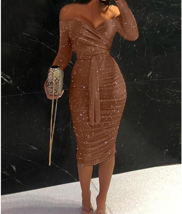 Women's Powdered Off-shoulder Strappy Tight Skirt