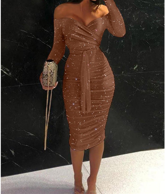 Women's Powdered Off-shoulder Strappy Tight Skirt