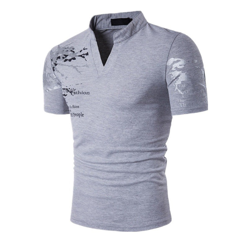 Letter Printing Casual T-shirt Thin Hedging V-neck T-shirt Slim Men's