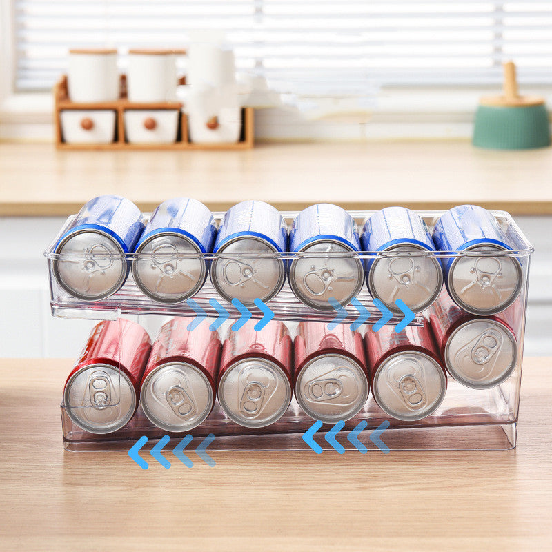Refrigerator Beverage Storage Box Double-layer Self-rolling Kitchen Storage Rack