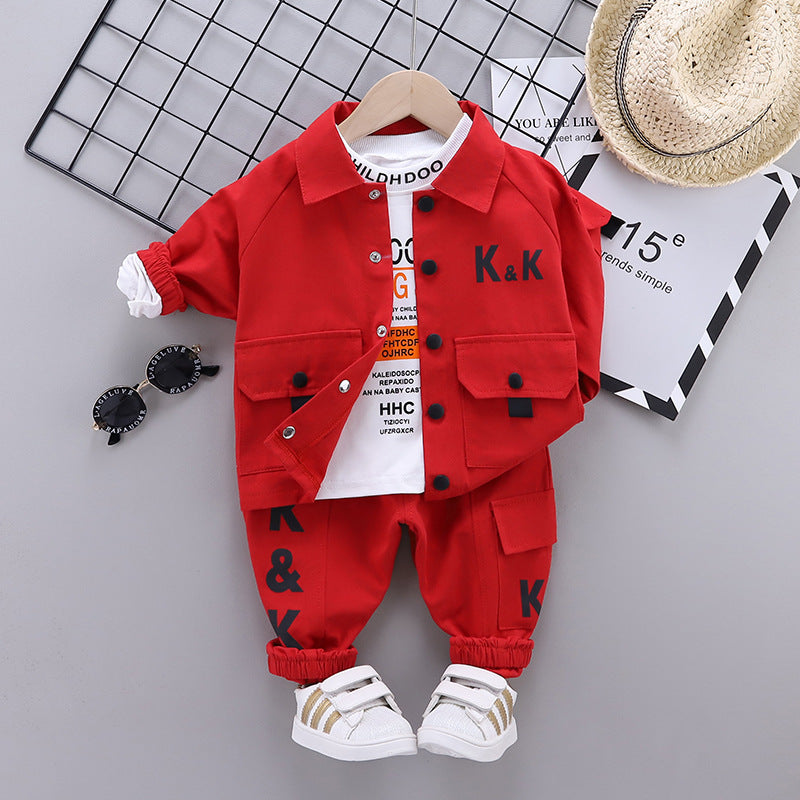 Fashion Letter Jacket Long Sleeve T-shirt Jeans Three-piece Set