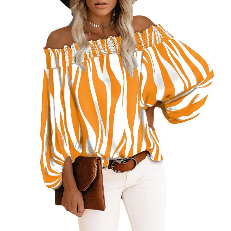 Striped Sexy Fashion One-shoulder Chiffon Shirt Shirt