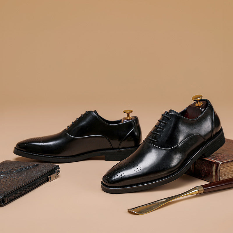 Summer New Men's Leather Shoes Head Layer Cowhide Hand-polished Brock Business Shoes